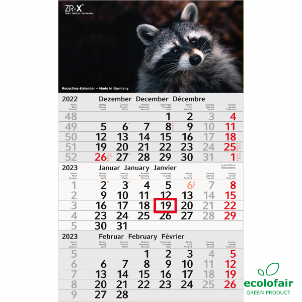 camarc® 3-Monats-Wandkalender 100% Altpapier